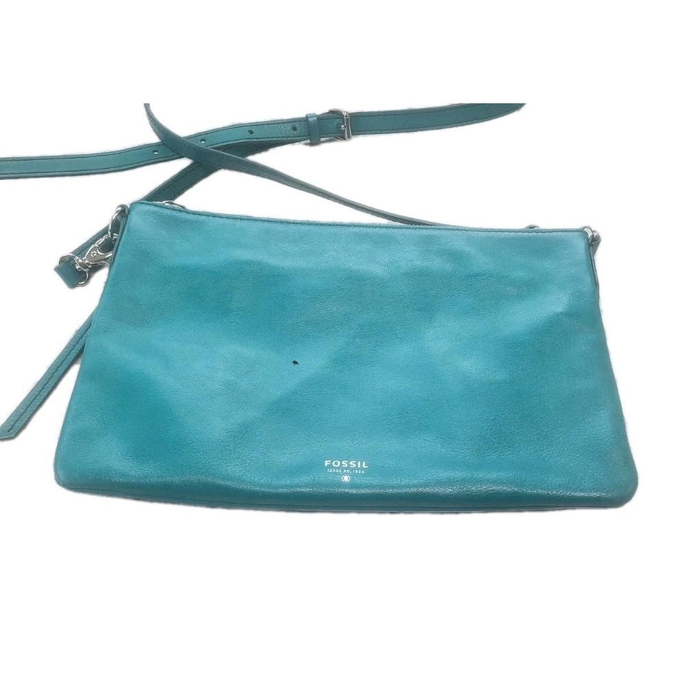 Fossil Classic Sydney Crossbody Purse Bag Smooth Dark Teal Leather Silver Logo